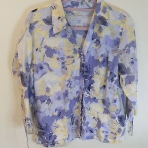 JM Collection Linen Long Sleeve Size 14  in Purple and Yellow